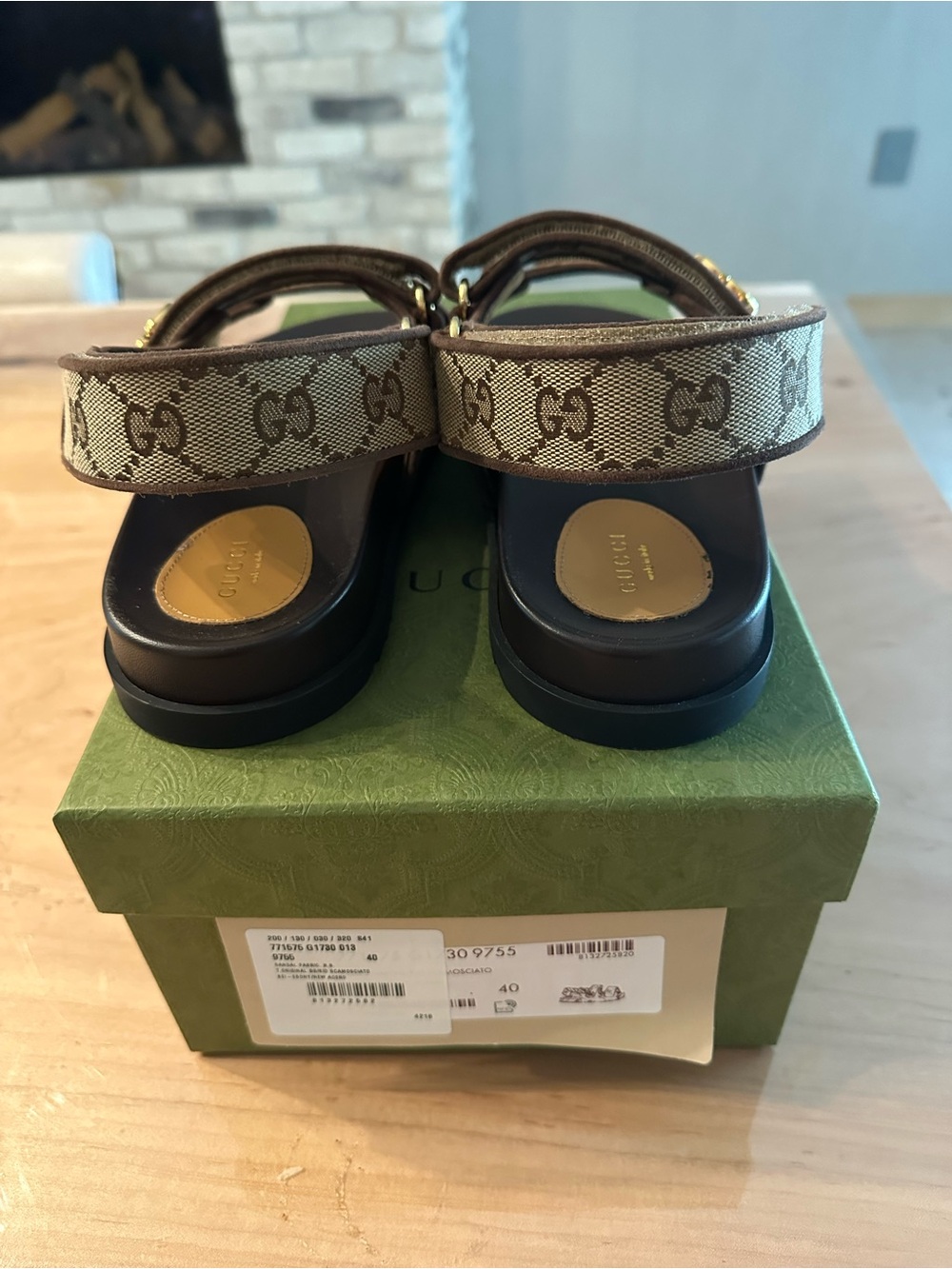 Gucci Brown Beige GG Canvas Double-Strap Logo Sandals EU 10 - Picture 10 of 11